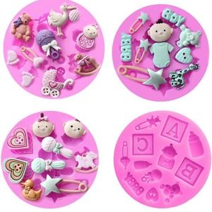 4Pcs Lovely Baby Theme 3D Silicone Fondant Mold